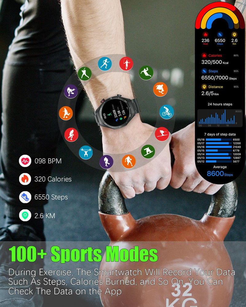 Men's Smart Watch 1.52" HD Touch Screen Sports Fitness Tracker with Bluetooth Calls IP67 Waterproof Smartwatch for Men 24/7 Heart Rate/Blood Pressure/Sleep Monitor, Support for Android iOS (Black) Black