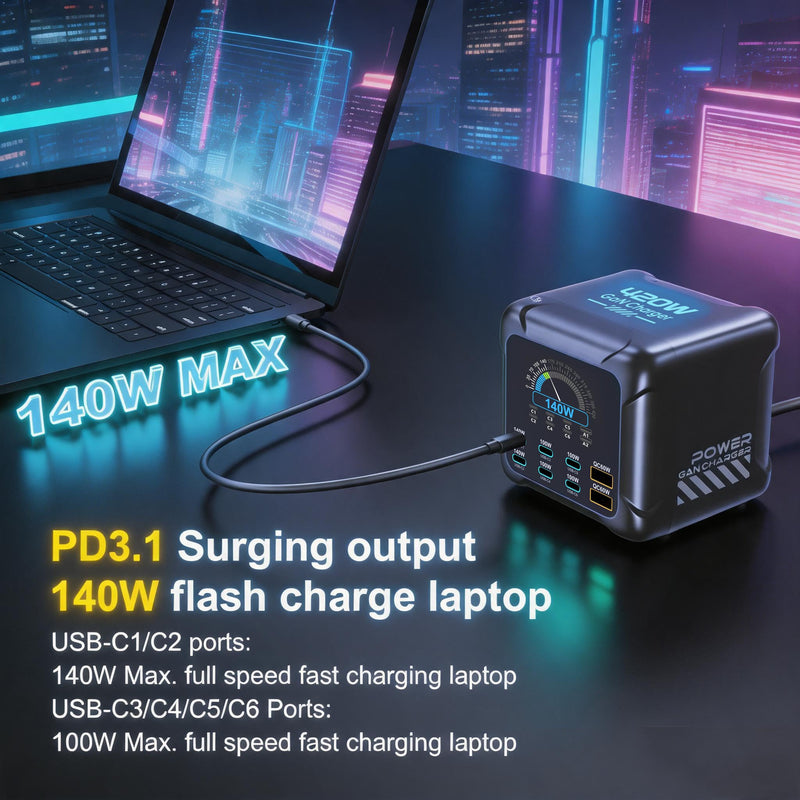 420W USB C Charging Station with TFT Display | PD3.1 140W, QC60W Super Fast Charging, GaN Charger Block for MacBook Laptop, iPhone 17 16 Pro Max, Galaxy S25 Ultra