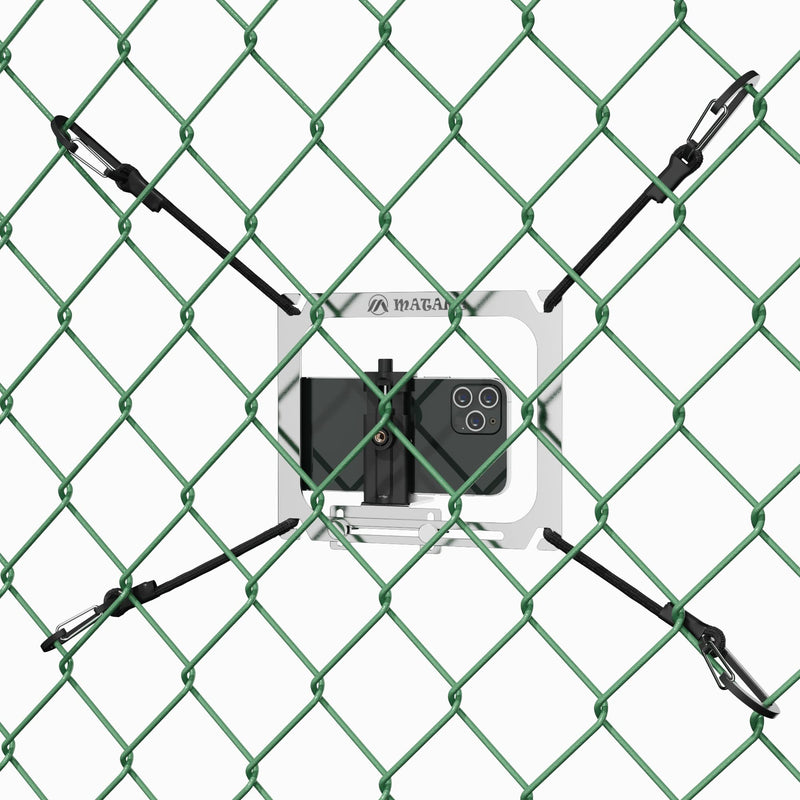 Cell Phone Fence Mount for iPhone, Mevo Start, Phones, GoPro and Other Action Cameras, to a Chain Link Fence for Recording Baseball,Softball and Tennis Games argent