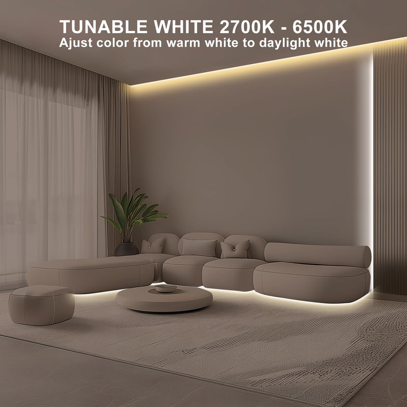 [AUSTRALIA] - Tatazone 16.4ft Tunable White COB Led Strip Light with RF Remote, CRI93+ Dimmable CCT 2700K-6500K Led Tape Lights, Adhesive High Density Dual Color Led COB Light Strip for Bedroom, Kitchen, Cabinet 