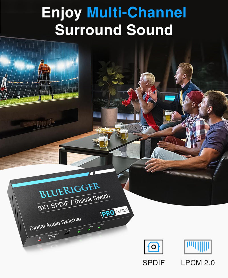 [AUSTRALIA] - BlueRigger Digital Toslink Optical 3x1 Switch - (LPCM 2.0, SPDIF Optical Audio Switcher with IR Remote Control, 3 in 1 Fiber Optic Switch) - Compatible with Gaming Console, HDTV, Amplifier, Soundbar 