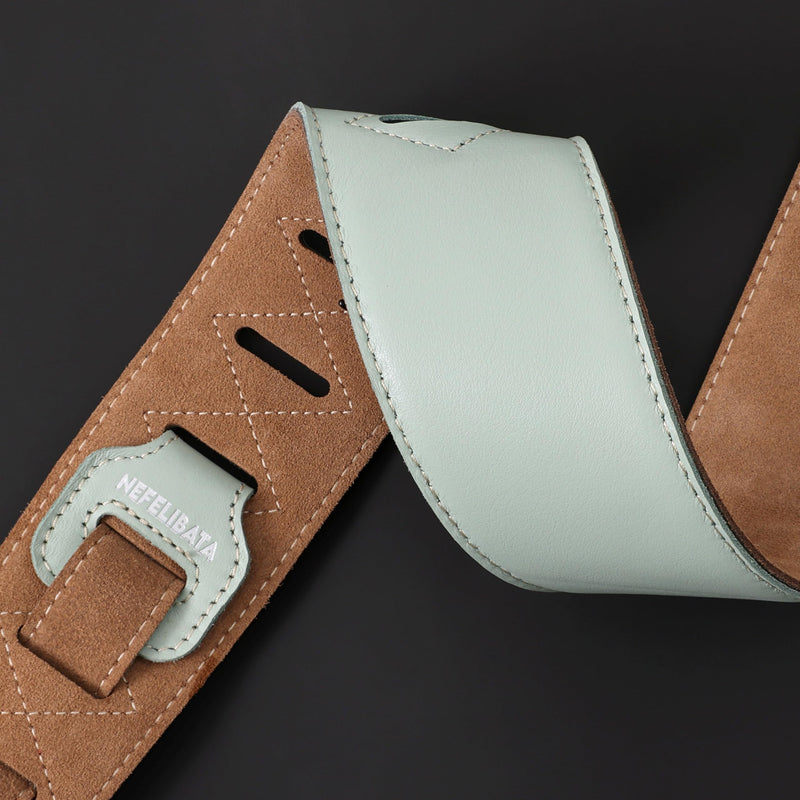 Nefelibata Guitar Strap 2.5", Head Layer Cowhide Italian Leather Adjustable Guitar Straps with Foam Padding for Bass, Electric, and Acoustic Guitars Light Green