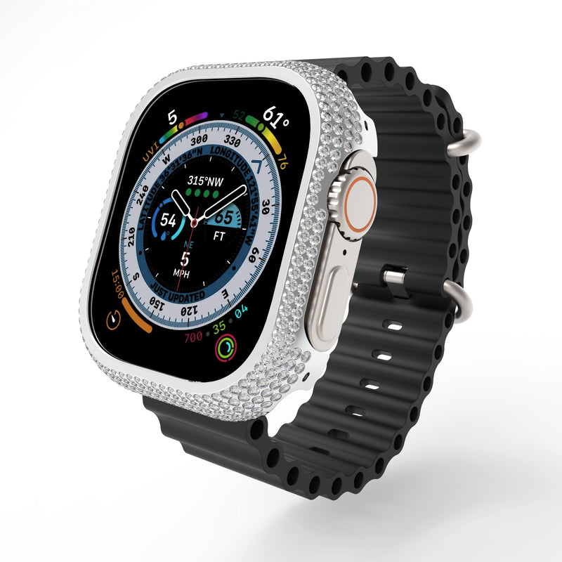 Compatible with Apple Watch Ultra 1 2 3 49mm Bling Cover Sparkling Rhinestone Diamond Jewelry Case Bezel for Men Women (Silver, 49mm) Silver Ultra 49mm