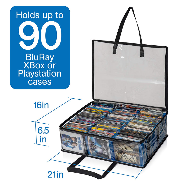 [AUSTRALIA] - Besti Blu Ray Case Holder Organizer, Set of 2 Clear Plastic Bags with Handles for Storing Blurays, DVDs, CDs, Storage Bags for Video Game Cases, Holds Up to 90 Bluray and 60 DVD Cases (Black) Black 