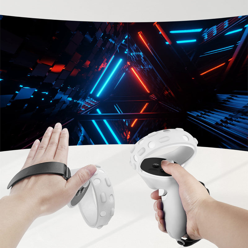 TNP Controller Grips for Oculus Quest 2 / Meta Quest 2 Knuckle Strap Black VR Touch Controller Hand Grip Cover Protector Sleeve with Anti-Throw Adjustable Straps White