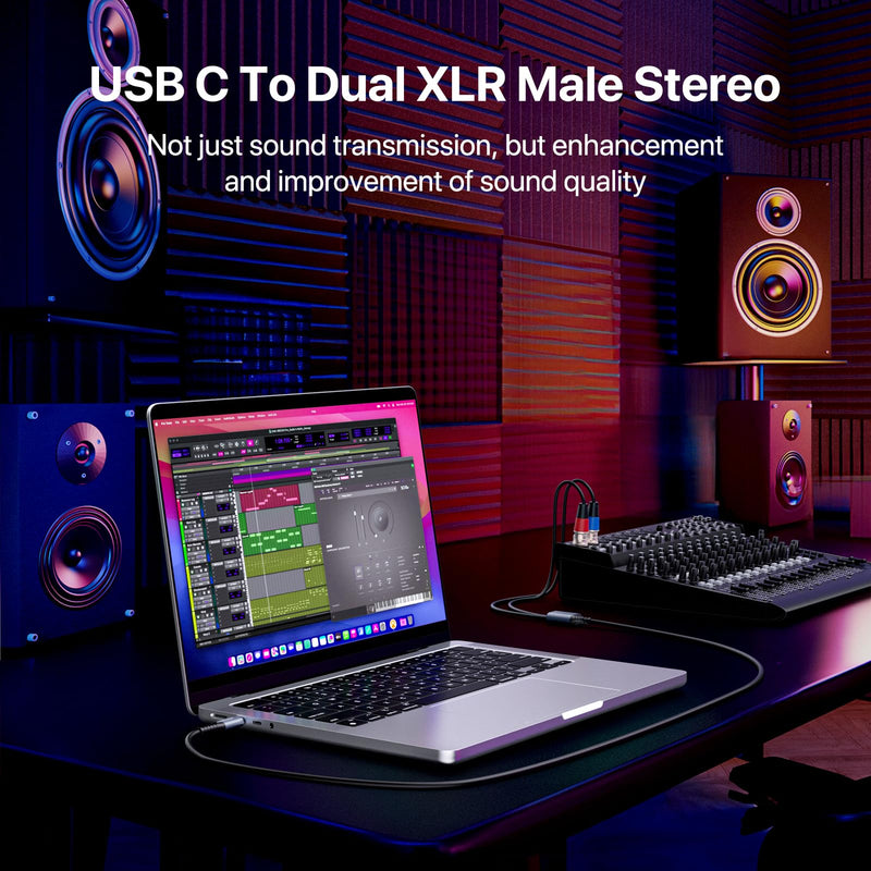 USB C to Dual XLR Male Audio Cable, 32Bit/384Khz USB Type C to 2 XLR Male Adapter Stereo Power Amplifier Cable for Connecting Smartphones USB C to Active Speaker, Laptops,Mixer Console (2M/ 6.6FT)