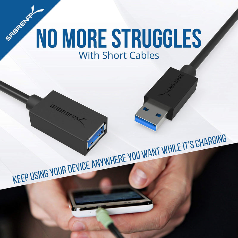 SABRENT USB 3.0 Tool-Free Enclosure + 22AWG 3 Feet USB 3.0 Extension Cable