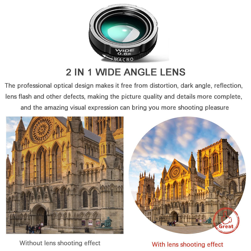 [AUSTRALIA] - Phone Camera Lens Kit Upgraded Version Telephoto 28X Wide Angle 0.6X Macro 20X Fisheye 198° for Most Smartphones (Black) fisheye lens 