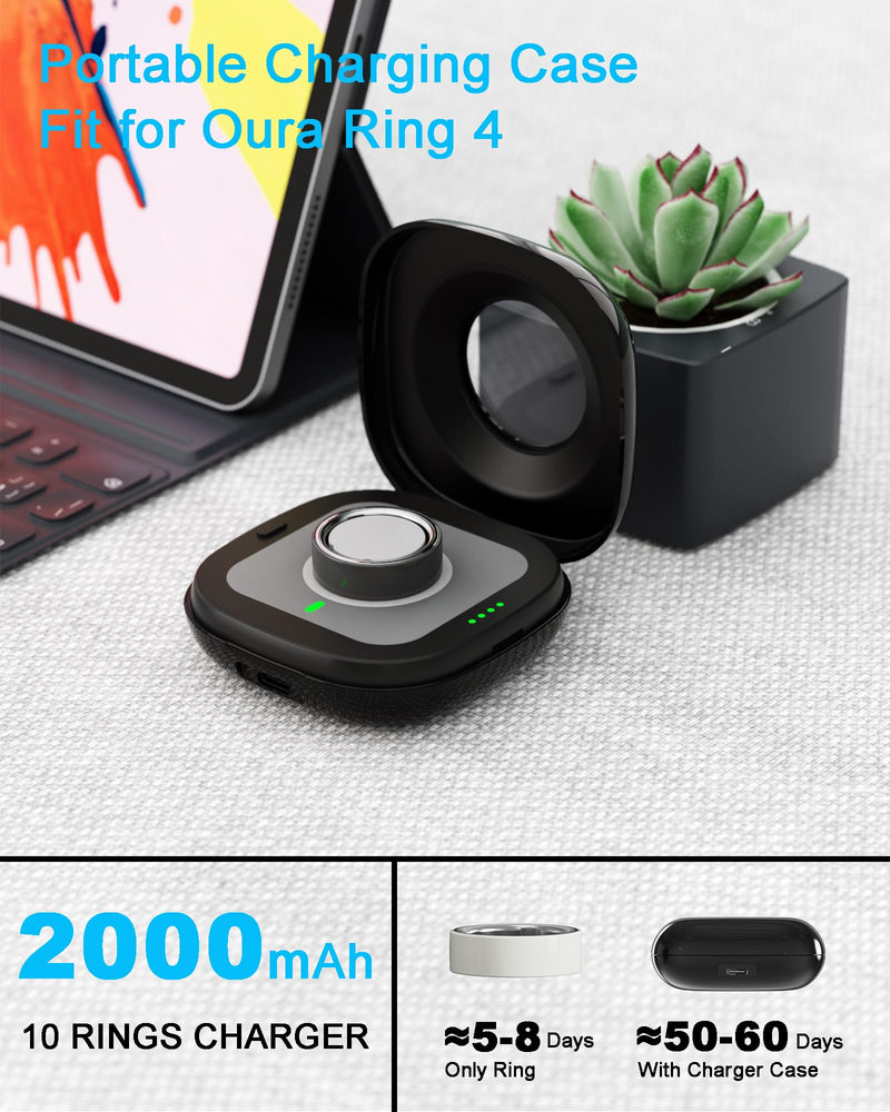 búsqueda Portable Charging Case Compatible with Oura Ring 4 Charger, Fits Gen 4, Up to 10 Ring Charges, Compact Travel Protective Case, Black (Official Charger NOT Included)