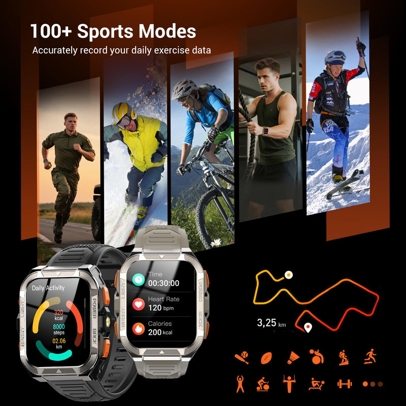 Military Smart Watches for Men (Answer/Make Calls),1.91"Fitness Smart Watch for Android and iPhone, GPS Fitness Trackers Watch with Flashlight/Heart Rate/Sleep/100+ Sport Modes/AI, Mens New Year Gift