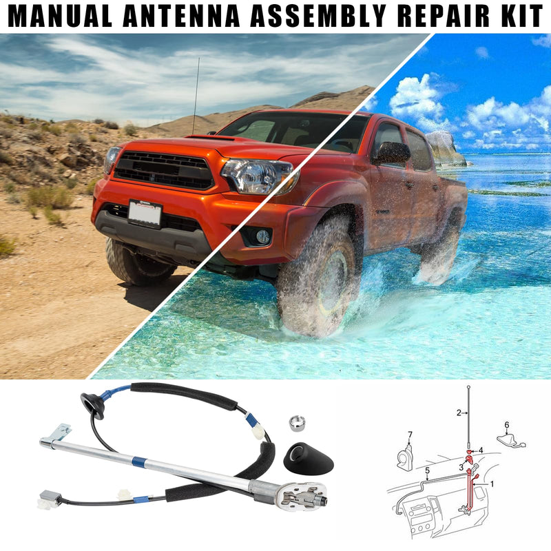 86300-04070 Manual Antenna Kit for 2005-2015 Toyota Tacoma | For 2005-2015 Tacoma; includes base, cover, nut and mast. Verify 86300-04070, 86392-04040 and 86396-04040