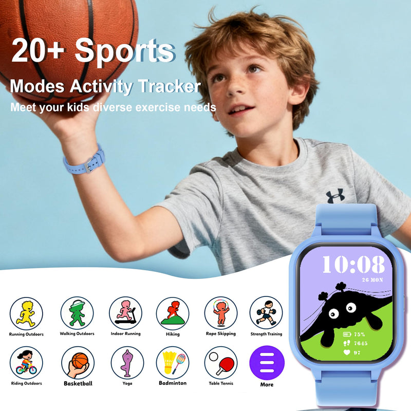 Kids Smart Watch 4-15 Ys, Standalone&APP Dual Use, Bluetooth Call, Kid Gift | 1.8'' IP68 Boys Girls Fitness Tracker, DIY Sports Modes, Heart Rate&Sleep Monitor, 13 Alarms, Weather, Smart Reminder, Games Pink-Bluetooth
