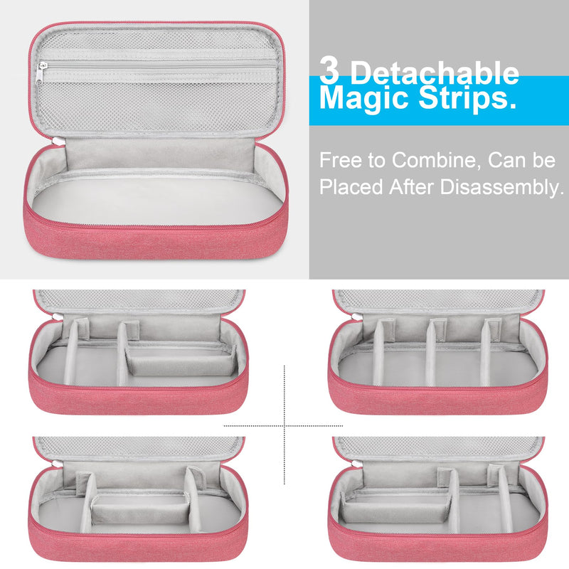 Lacdo Electronic Organizer Travel Cable Organizer Bag Pouch Tech Electronic Accessories Carry Case Portable Double Layers Charger Case for Cable, Cords, Charger, Earphone, Power Bank, Pink