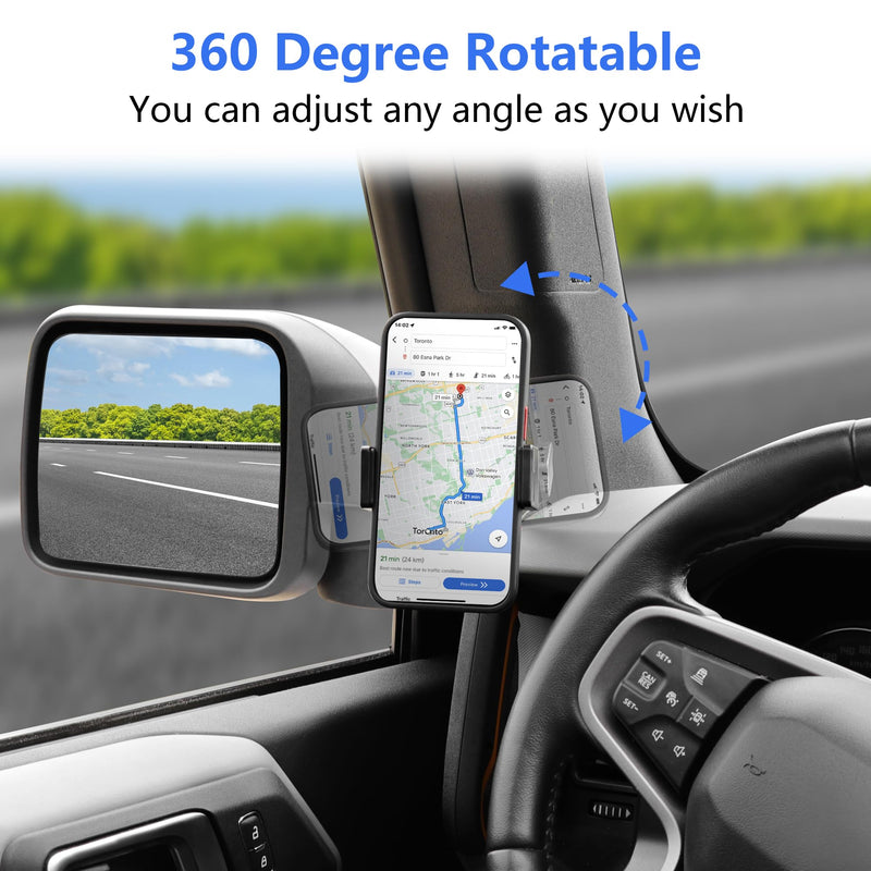 Car Phone Mount for 2021-2026 Ford Bronco Accessories 2/4 Door | Driver Side, 360° Adjustable, Aluminum Bronco Phone Mount, Sturdy and Durable, Steady Support, Fit 4-7 inch Phones
