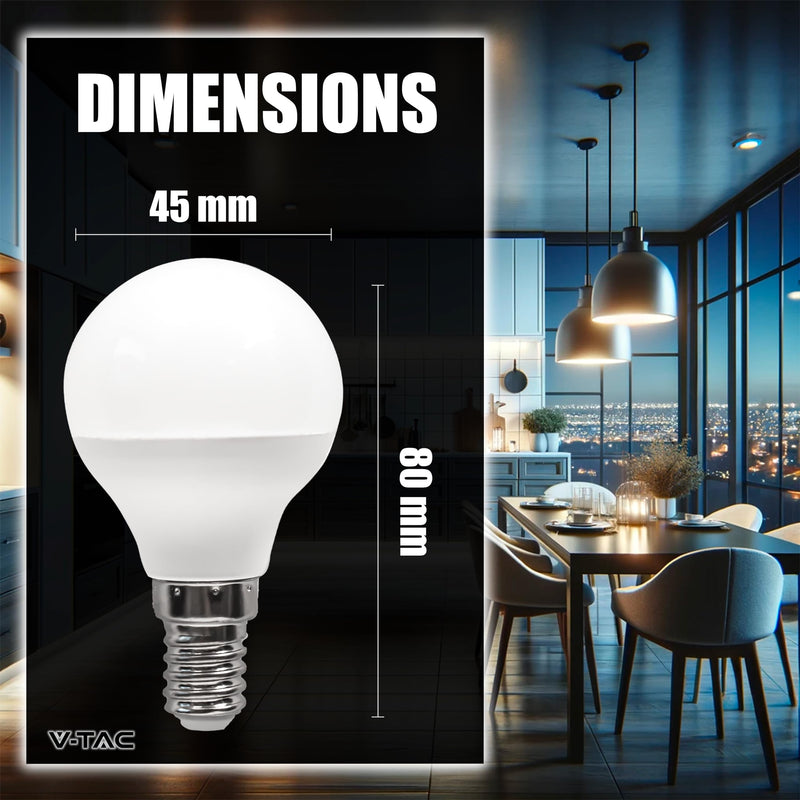 V-TAC 10 x LED Light Bulbs P45 Maximum Energy Efficiency E14 3.7 W (Equivalent to 25 W) 320 Lumen LED Light Bulbs Energy Saving Light Bulb Light 6500 K Cool White 3.7 watts Cold White