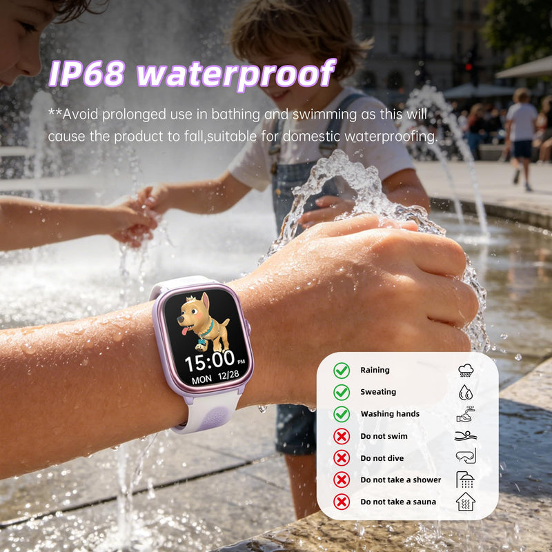 Kids Smart Watch for Boys Girls Ages 5-14, NO Phone/APP Needed | LED Flashlight, Games, Heart Rat, Sleep Monitor, Multiple Sports Modes, IP68 Waterproof, Steps Tracker Fitness Watch 1.83" Purple