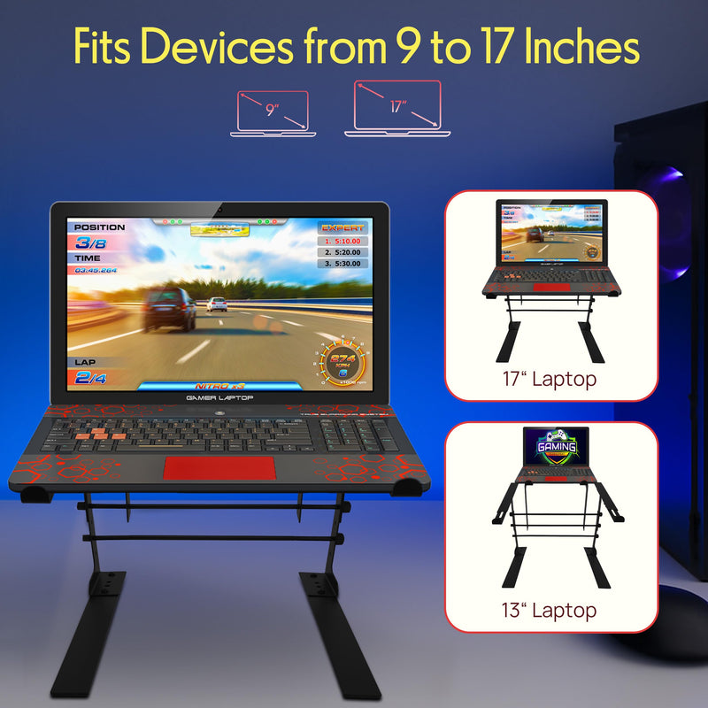 Pyle Portable Dual Laptop Stand - Universal Standing Table with Adjustable Height, Ergonomic Design and Anti-Slip Prongs for DJ Mixer, Sound Equipment, Workstation, Gaming and Home Use - PLPTS38