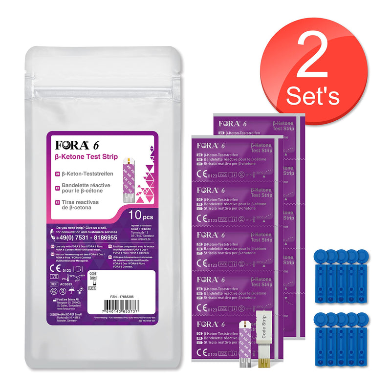 FORA 20pcs β-Ketone Test Strips with 20 Lancets 2