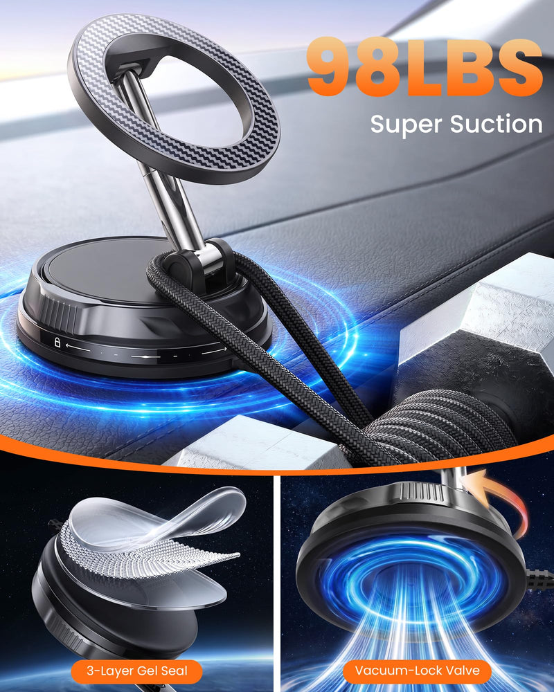 for Magsafe Car Mount, [2026 Ultra Vacuum] Magnetic Phone Holders | [98+LBS Max Suction & 3000gf Magnetic] 900° Adjustable, Car Phone Holders for Your Car for iPhone 17-12 Pro Max Air Plus