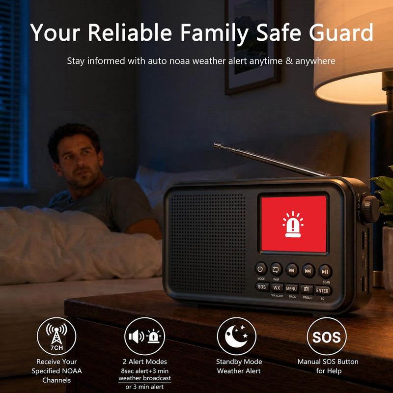 Emergency Weather Radio Hand Crank Solar Battery Operated Portable AM/FM Shortwave Radio & Portable FM Bluetooth Radio