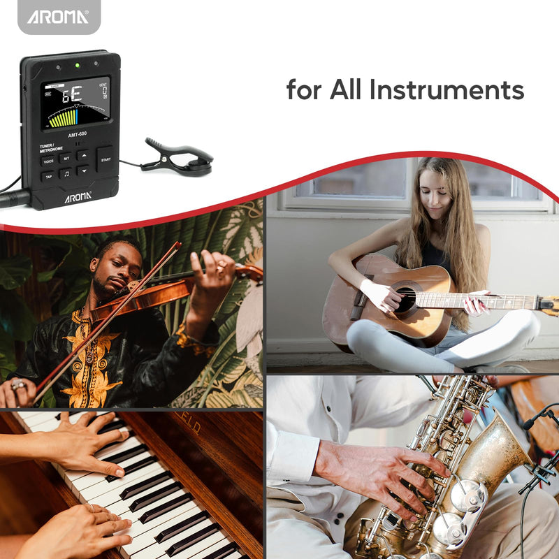 [AUSTRALIA] - Aroma Digital Metronome Tuner Rechargeable for All Instruments with Guitar Bass Violin Ukulele Chromatic and Wind Instruments Tuning Modes 