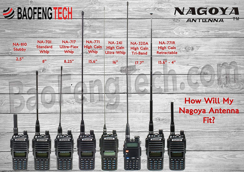 Authentic Genuine Nagoya NA-771 15.6-Inch Whip VHF/UHF (144/430Mhz) Antenna SMA-Female for BTECH and BaoFeng Radios Handheld Antenna NA-771 15.6" VHF/UHF