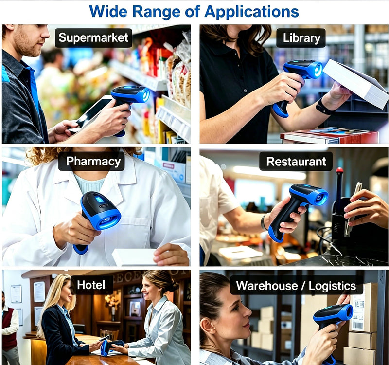 [AUSTRALIA] - 2D Bluetooth Wireless Scanner, QR 1D Bar Code Scanners Handheld Barcode Reader with Updated 640 X 480 Pixel CMOS, Plug & Play USB Barcode Scanner for iPhone, Android, iPad, Tablet, PC Computers 1D 2D USB Wired +2.4 G Wireless +Bluetooth (3 in 1 ) 