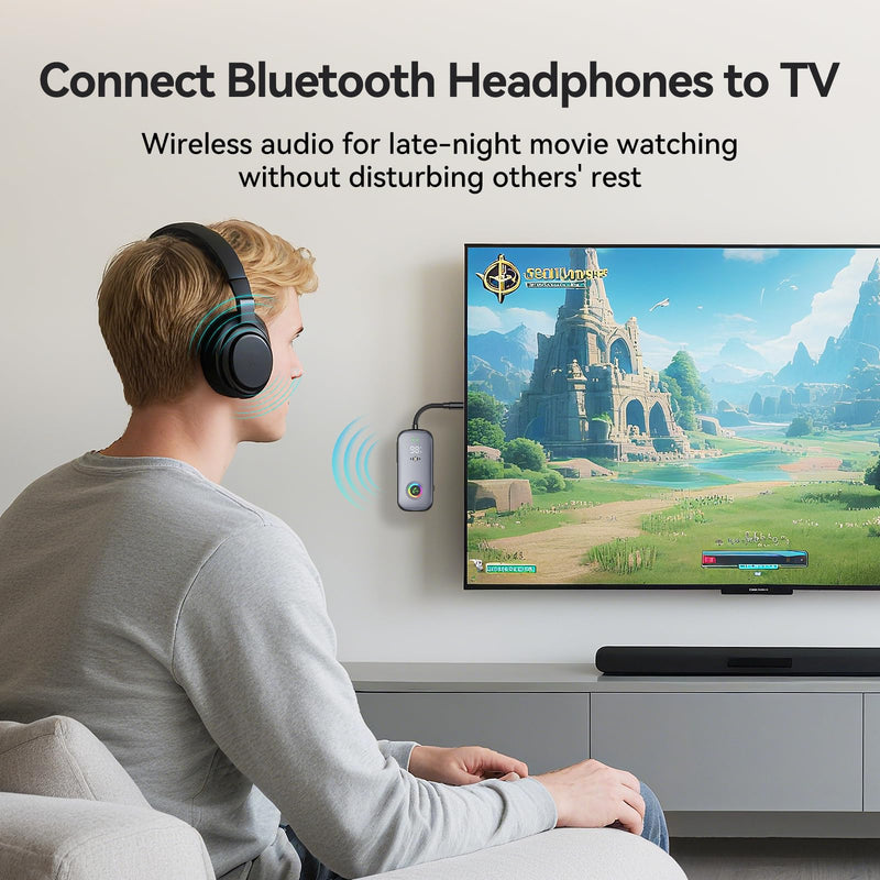 [AUSTRALIA] - Bluetooth Transmitter Receiver,Supports 2 AirPod/Headphone,HD Battery Level Display,Low Latency, 3.5mm Audio Interface Bluetooth Audio Adapter,for Airplane,TV,Car,Gyms,Home Audio Stereo Systems 