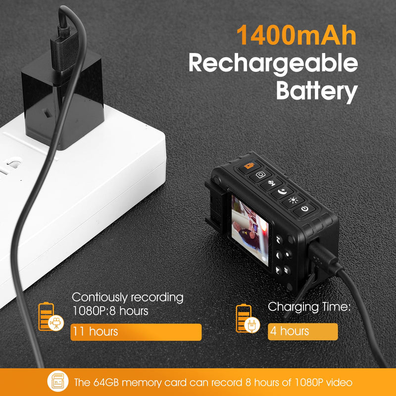 [AUSTRALIA] - 1080P Body Camera, 64GB Patrol Police Body Worn Camera with Night Vision, Waterproof Wearable Personal Body cam with Shoulder and Waist Clips, 10h record for Law Enforcement/Sporting Trip 