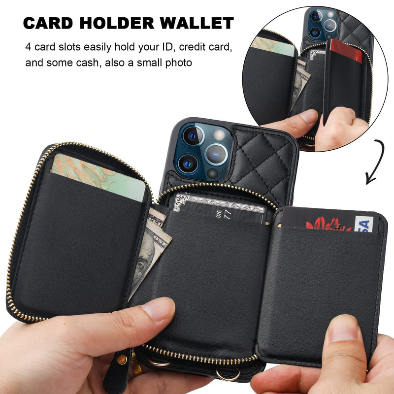 Bocasal A Stylish Crossbody Wallet Case for iPhone 13 Pro + 3 Pcs Tempered Glass Screen Protector for iPhone 13/14/13 Pro