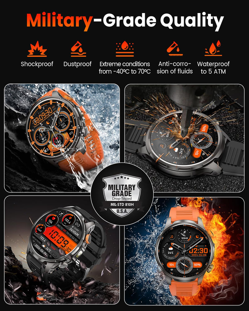 DEKELIFE Smart Watches for Men,1.91''Military Smart Watch with 100+ Sport Modes/Blood Pressure/Heart Rate/Sleep, Fitness Tracker for Android and iPhone, Waterproof Watches for Men(Black) Black 1.91