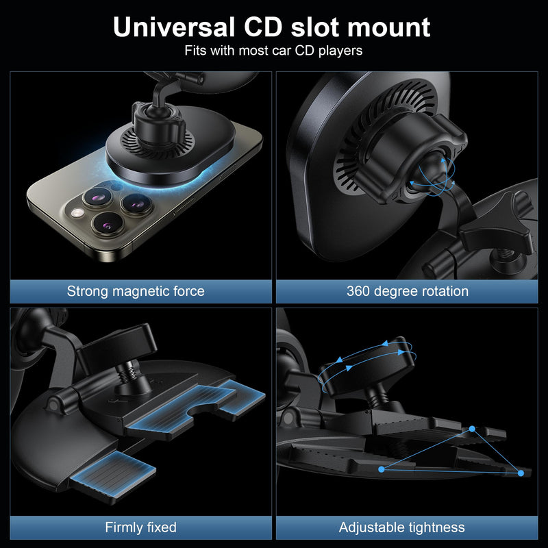 HURMAI for Qi2 CD Car Mount Charger 15W MagSafe Wireless Charger for iPhone | For Qi2 15W MagSafe wireless charge. CD slot mount. For iPhone 17-12 & Galaxy S25. Magnetic hold for bumpy roads.
