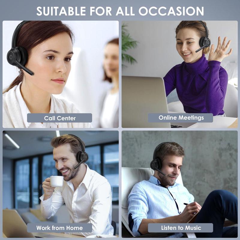 Bluetooth Headset, Wireless Headset with Noise Cancelling Microphone for Work, On Ear Headphones with USB Dongle and Mute Mic for Computer, Office Headset for Work, Call Center
