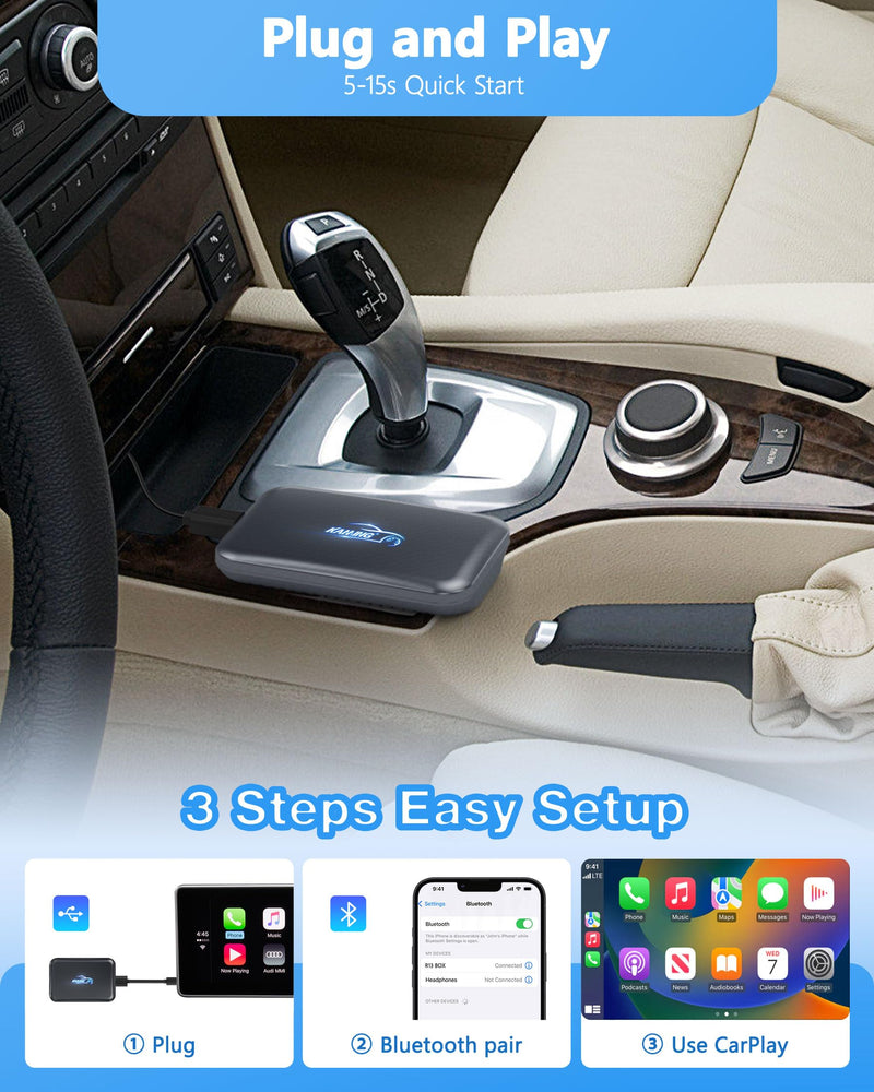 Wireless CarPlay Adapter for iPhone, Converts Wired to Wireless CarPlay, Upgraded Car Play Adapter for Apple Plug and Play for Factory Wired CarPlay Cars from 2015