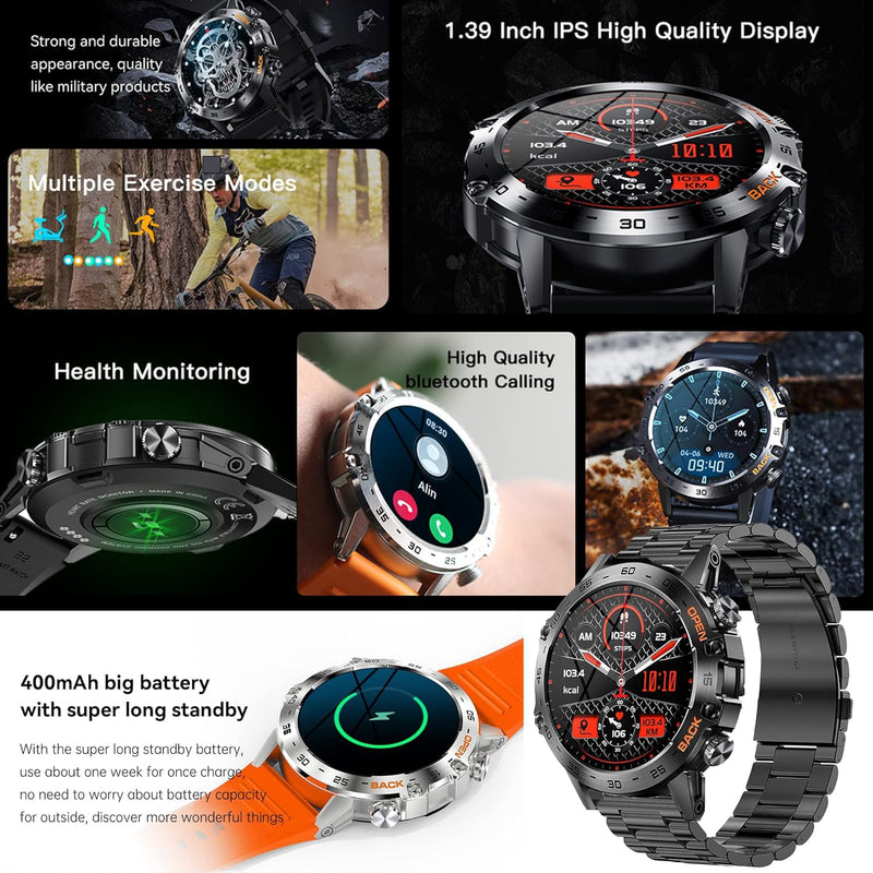 Military Smart Watch for Men(Make/Answer Call), 1.39" HD Bluetooth Tactical Fitness Tracker Smartwatch for Android iOS Phones, Outdoor 5ATM Waterproof Digital Watches Step Counter, 3 Straps (Silver) Silver