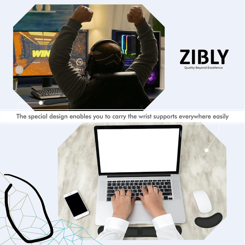 Ergonomic Gel Keyboard Wrist Rest & Mousepad Rests for Computer, Silky Memory Foam for Typing, Laptop Keyboard and Mouse Desk Pads Support Hand and Arm, 2 Piece Pad for Office and Travel Black Combo