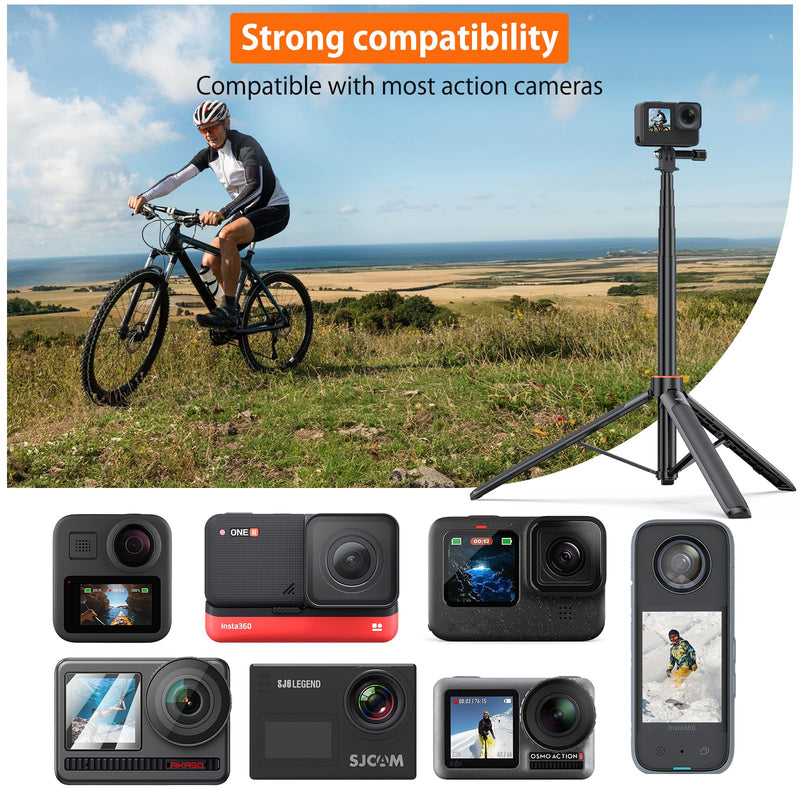 [AUSTRALIA] - VRIG Extendable Selfie Stick Tripod for GoPro Max Hero 10 9 8 7 6 5 4, DJI Osmo Action, Insta 360 One R and More Action Camera（55.1''） 55.1'' 