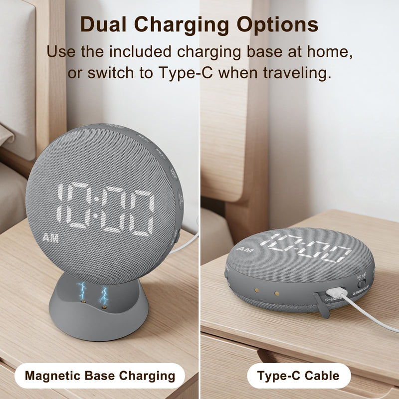 [AUSTRALIA] - SolaceRise Super Loud Alarm Clock for Heavy Sleepers: Vibrating Digital Auto-Dim Clock with Bed Shaker for Hearing Impaired - Portable Rechargeable Battery for Bedroom Travel Dorm - Gray 