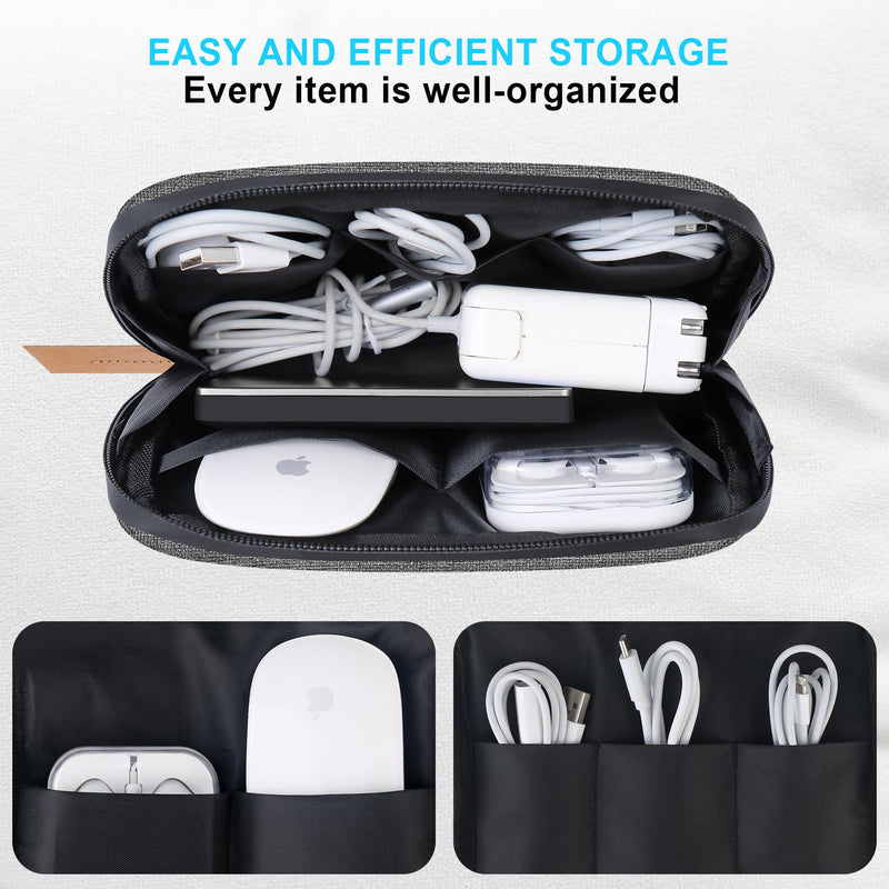 Lacdo Electronic Organizer Travel Cable Organizer Bag Pouch Case Tech Electronic Accessories Case Portable Charger Case for Cable, Cords, MacBook Laptop Charger, Mouse, Power Adapter, Power Bank, Gray