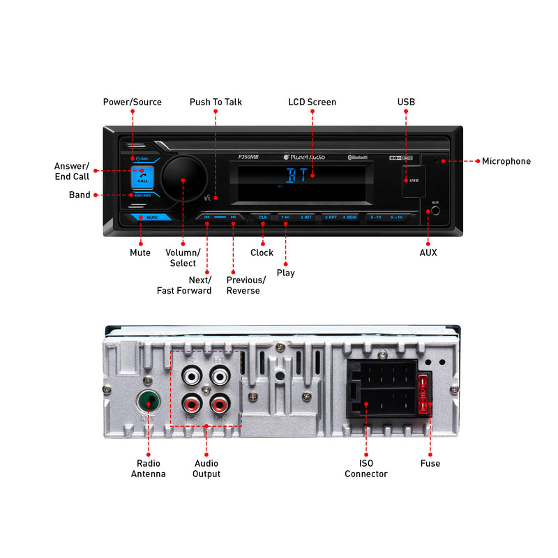Planet Audio P350MB Car Stereo, Single DIN, Bluetooth, Hands-Free Calling