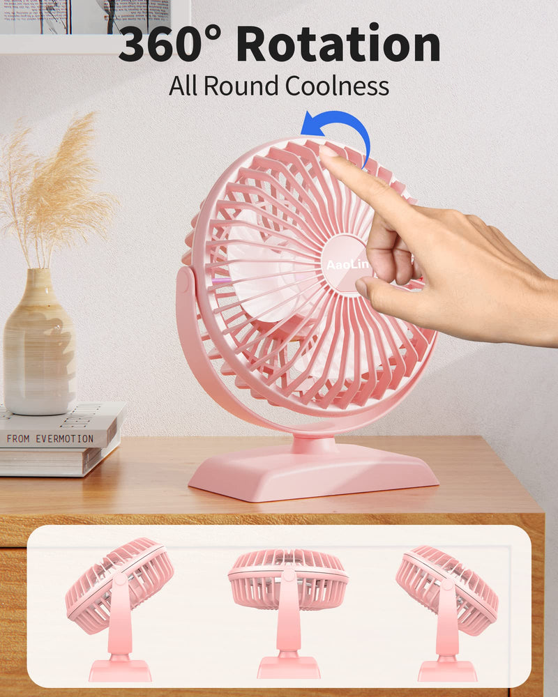 Desk Fan, USB Small Fans with 3 Speeds Strong Airflow, Quiet Portable, 360° Rotation Personal Table Fan for Home,Office, Bedroom Desktop Pink02