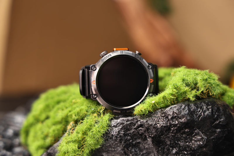 Military Smart Watches for Men Built-in GPS 3ATM Waterproof LED Flashlight | 1.45" Rugged Tactical Smartwatch with Compass/110+ Sports Modes Fitness Tracker with HR/SPO2/Sleep Monitor for iPhone Android Black orange