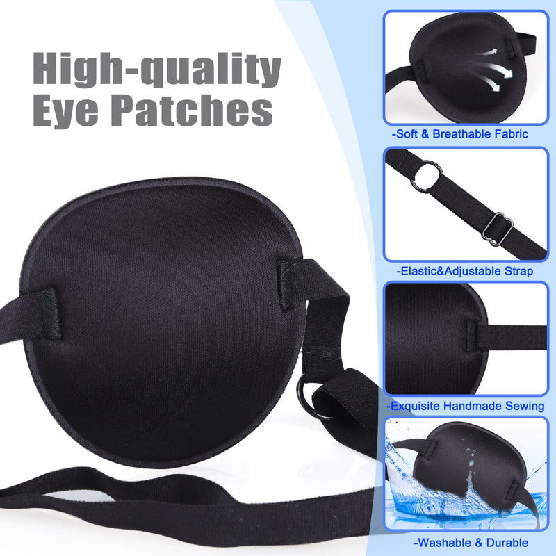 2PCS Eye Patches for Adults Kids, Medical Eye Patch Adjustable Eyepatch for Right/Left Eye, Amblyopia Lazy Patches Black+black