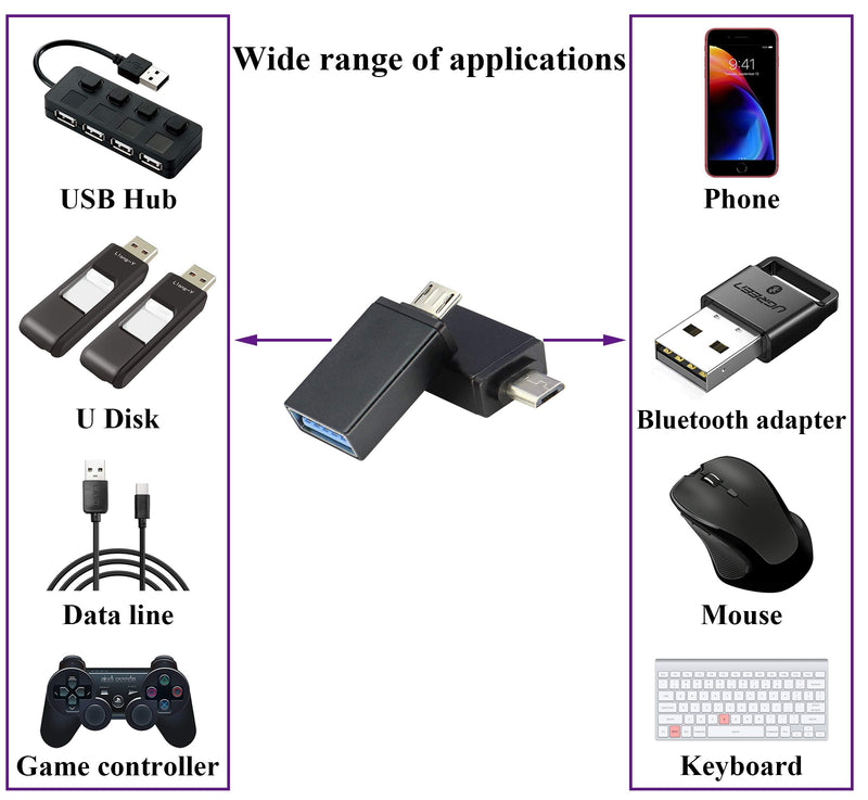 AAOTOKK OTG Micro to USB Adapter, Aluminum Alloy Micro USB Male to USB 2.0 A Female OTG (On The Go) Adapter for Android Smartphone Tablets More USB and Micro Devices (2 Pack-Black) Black