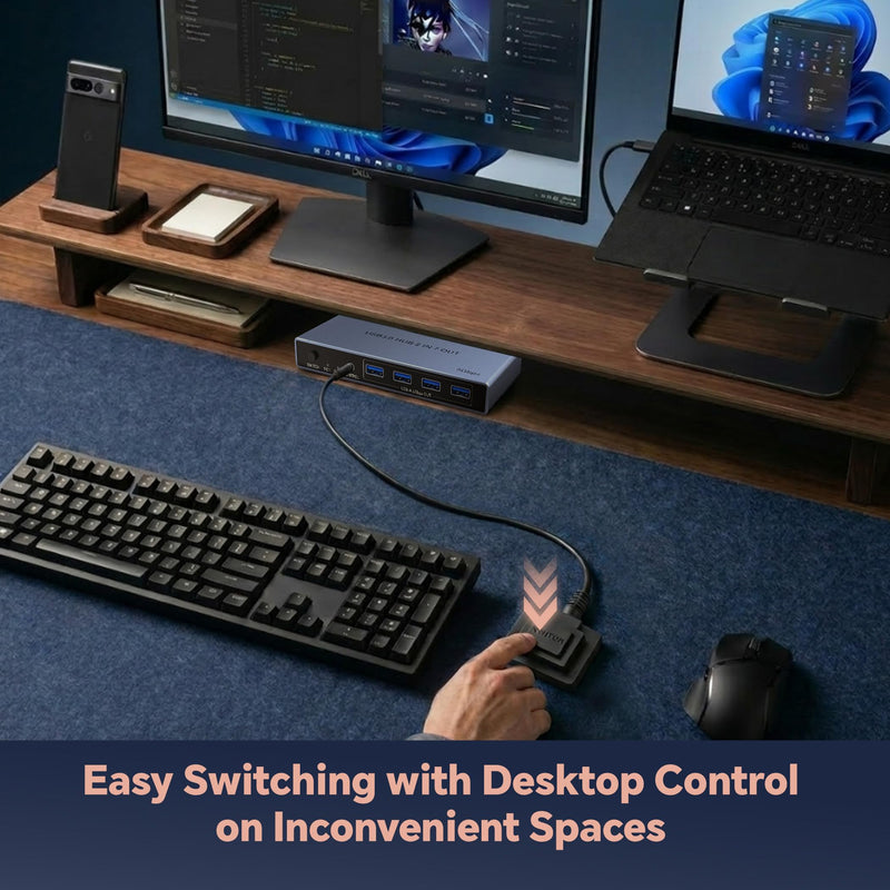 USB 3.0 Switch 2 in 7 Out, USB Switcher for 2 Computers Share 4 USB-A + 3 USB-C Devices - 5Gbps USB Switch Hub for Laptop Keyboard Mouse Printer with Controller, USB C Male Adapter, Power Adapter