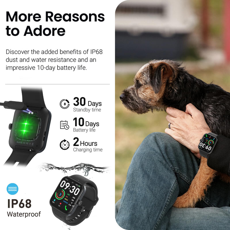TOZO AMOLED S4 Smart Watch 1.78" Ultra-Clear Screen for Men Women | Bluetooth Call Answer Fitness Tracker, Sleep Monitor IP68 Waterproof for iOS 11.0+ Android 9.0+ Black
