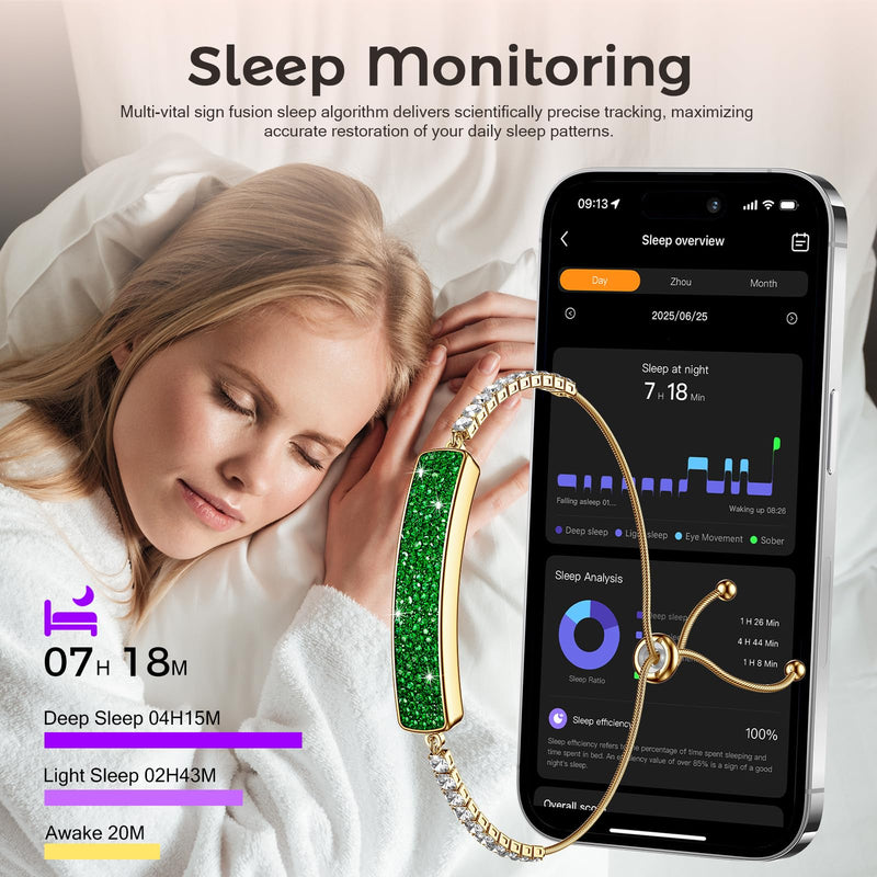 Smart Bracelet for Women with Diamonds Health Fitness Tracker | with Heart Rate HRV Sleep Monitor Sport Modes, 5ATM Waterproof Step Activity Tracker for iOS Android, The Best Gift (2 Bands) Red