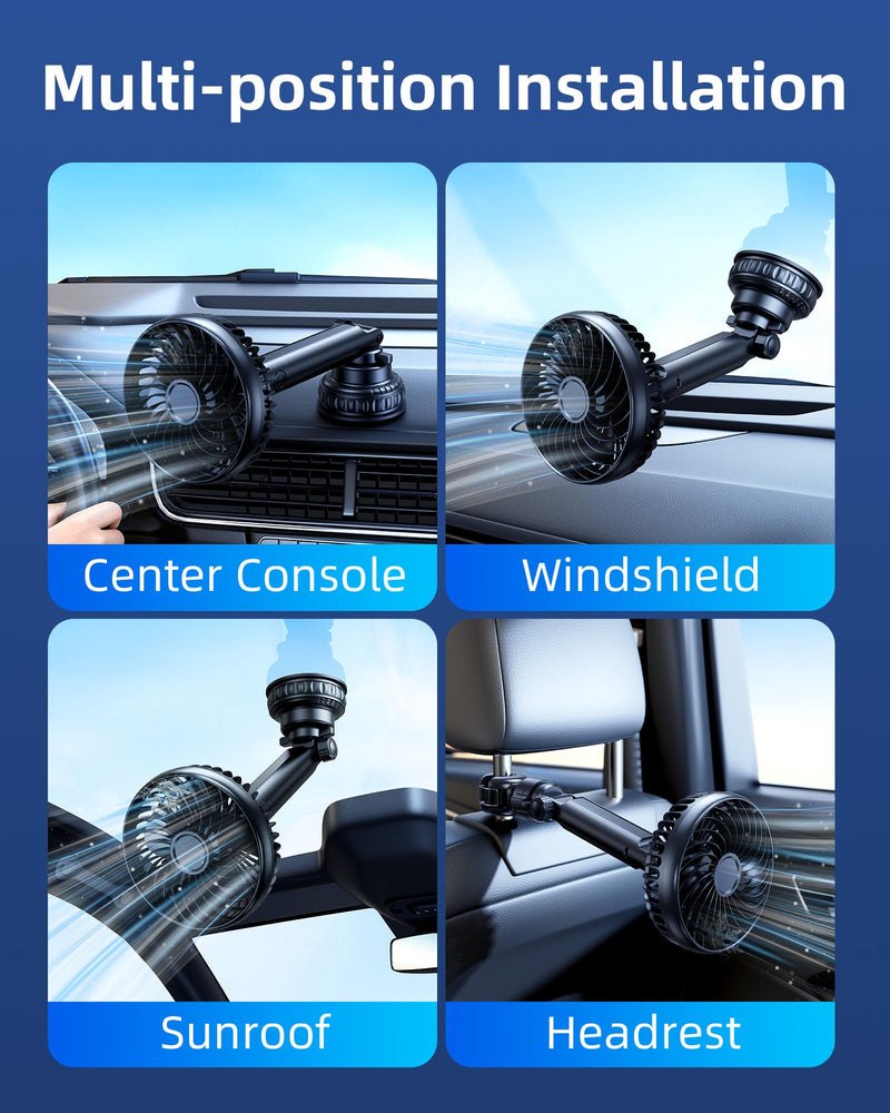Suction Cup Car Cooling Fan for Window Dashboard Backseat, 5000Mah Battery Powered Rechargeable USB Car Fans That Blow Cold Air, Cooler for Semi Truck Rv Van Tractor Cab Vehicles without Ac