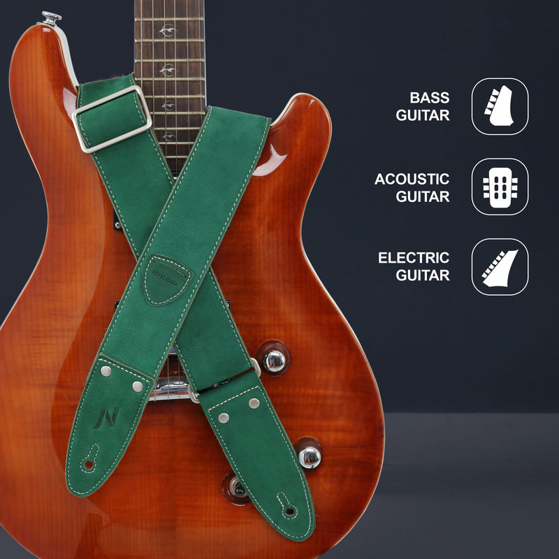 Nefelibata Guitar Strap, 2"Full Grain Leather Guitar Straps with Pick Pocket for Bass, Electric & Acoustic Guitar, Come with Guitar Picks,Strap Button and Strap Locks(Christmas Green) B#-christmas Green