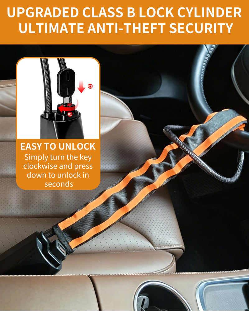 Steering Wheel Lock with Faraday Bag, Adjustable 17" Car Anti Theft Device with Reflective Warning Strips, Visible Vehicle Security Deterrent for Cars SUVs Trucks Vans, Includes 3 Keys Orange